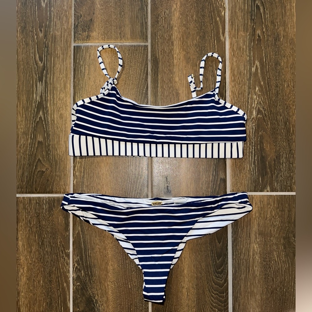 Beach Bunny Blue & White Striped swimsuit